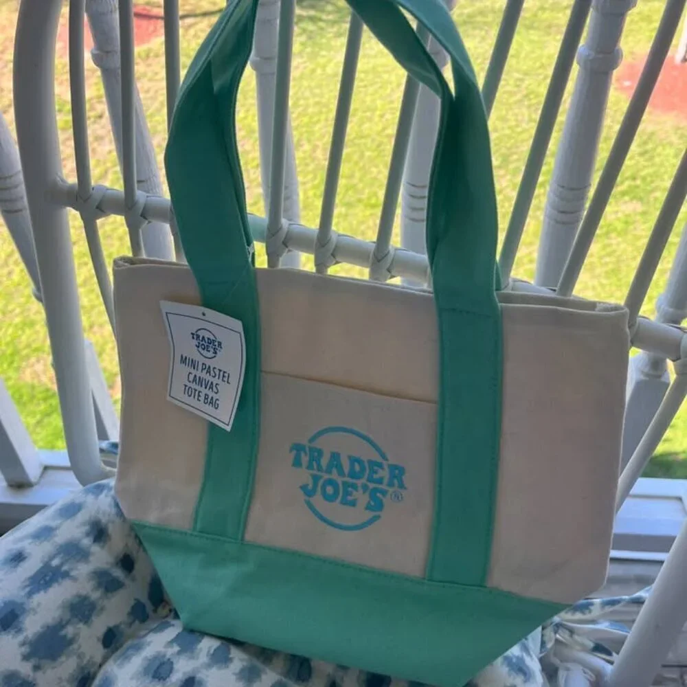 Trader Joe's Mini Tote pastel 1 GREEN bag - Picture 1 of 3